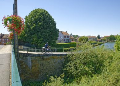 Voie verte Sud Ardennes : cycliste dans Attigny